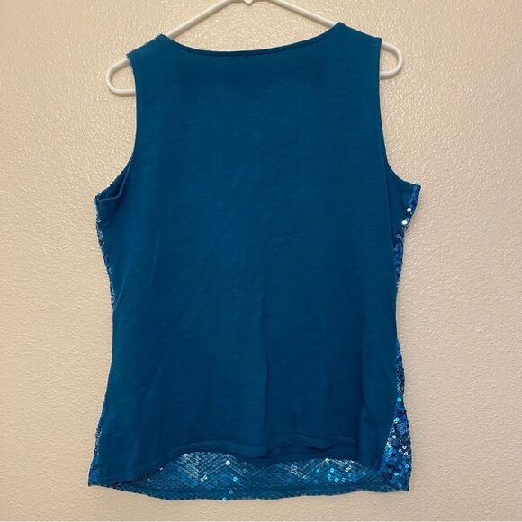 Coldwater Creek aqua teal blue allover sequin chevron art deco glam blouse  L 14 - Picture 3 of 9